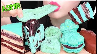 ASMR MINT CHOCOLATE ICE CREAM OREO CAKE MACARON 민트 초콜릿 아이스크림 민트 오레오 케이크 마카롱 먹방 EATING SOUNDS [upl. by Heng357]