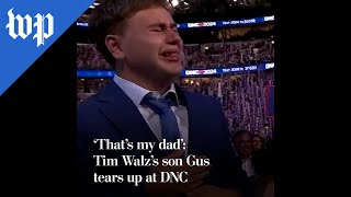 ‘That’s my dad’ Tim Walz’s son Gus tears up at DNC [upl. by Ludwigg]