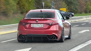 Alfa Romeo Giulia Quadrifoglio with Decat Exhaust  Redline REVS Accelerations Powerslides [upl. by Nirrac]