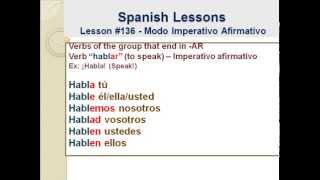 Free Spanish Lessons 136  Conjugation Imperativo Afirmativo [upl. by Bonney]