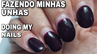 Como eu faco minhas unhas verniz gel hibrido cutiglittter doing my nails hybrid gel polish [upl. by Helaine192]