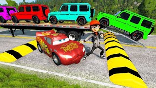 TRANSPORTING PIXAR CARS amp FRUITS WITH COLORED amp JOHN DEERE vs CLAAS vs TRACTORS  BeamNGdrive 962 [upl. by Rojam78]