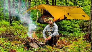 Camping In Rain With Hammock And Tarp [upl. by Akeenahs]