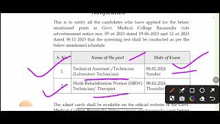 GMC Baramulla Exam notice  Technical Assistant Laboratory technicianMulti Rehabilitation worker [upl. by Onaireves]