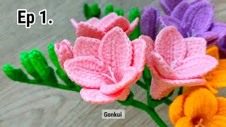 Ep1 Flower 💕 Crochet Freesia Flower Tutorial step by step  Crochet Flower Bouquet crochet [upl. by Bean]