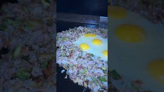 blackstone griddle friedrice shorts youtubeshorts bbq cooking rice egg pork vegtables [upl. by Alguire]