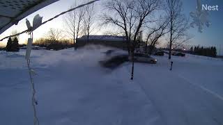 snowmobile crashes into the garage outside viewboth views together click on link in description [upl. by Ailahtan]