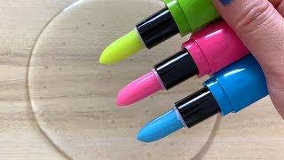 Lipstick slimeMakeup slimeSatisfying slime coloring with lipstickamplip balm ASMR [upl. by Floeter]