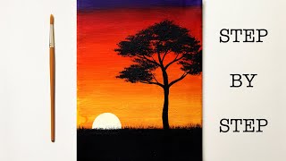 Easy Sunset for Beginners  Acrylic Painting Tutorial Step by Step  ENG SUB [upl. by Baras749]