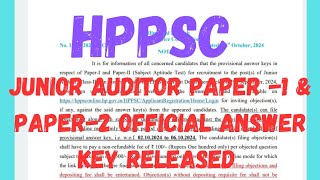 HPPSC Junior Auditor Paper 1amp Paper 2 official answer key released  HPPSC latest notification [upl. by Berardo]