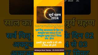 Surya grahan kab hai 2024  सूर्य ग्रहण कब है 2024  SuryaGrahan kitni tarikh ko lagega October 2024 [upl. by Carri]