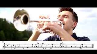 Amazing Grace  Trumpet Solo Sheet Music on the Screen [upl. by Adihahs]