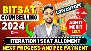 BITSAT Iteration 1 Seat Allotment Next Process 😍  BITS Pilani Cutoff 2024  BITSAT Counselling 2024 [upl. by Milburt]