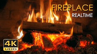 4K Realtime Fireplace  Relaxing Fire Burning Video  3 Hours  No Loop  Ultra HD  2160p [upl. by Askwith]