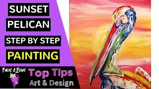 Acrylic painting of a pelican at sunset  step by step [upl. by Ettenuahs]