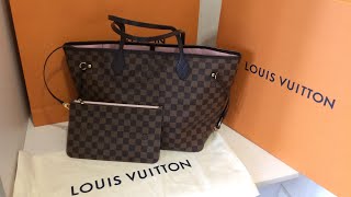 LV neverfull mm damier ebene rose ballerine unboxing [upl. by Nila]