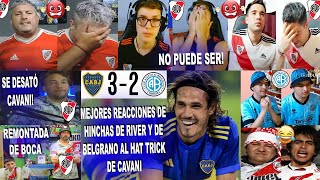 MEJORES REACCIONES DE HINCHAS DE RIVER AL HAT TRICK DE CAVANI EN EL BOCA 32 BELGRANO CON REMONTADA [upl. by Ahsitan282]