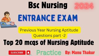 Nursing Aptitude Questions For Bsc Nursing Entrance Exam 2024PYQ Of Nursing Aptitude Part2 [upl. by Jenness]