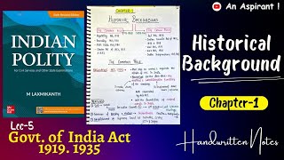 Lec5  Chapter1 Historical Background  GoI Act 1919 1935  Indian Polity by M Laxmikanth [upl. by Ahsirhcal]