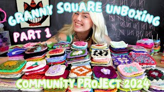 Unboxing YOUR granny squares  Community Crochet Project 2024 PART 1 [upl. by Oiliruam]