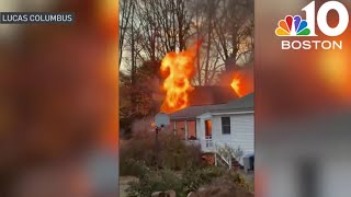 Video shows barn on fire in Holliston [upl. by Novihs]