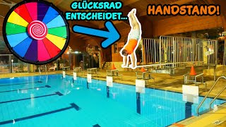 GLÜCKSRAD SPRUNG CHALLENGE im Schwimmbad Glücksrad entscheidet wie ich springe… [upl. by Tnattirb]