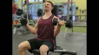 Seated Dumbbell Curls  90 Degree Bench Angle  Short Exercise Tutorial [upl. by Rodi771]