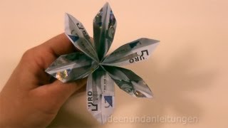 Geldscheine falten Blume  Geldgeschenke basteln  Geld falten Blüte [upl. by Marrin856]