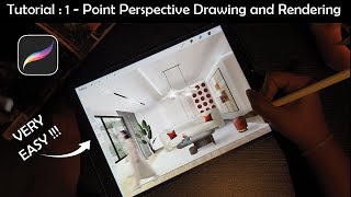 How to draw Interior OnePoint Perspective sketch using Procreate  Easy Tutorial  tutorial art [upl. by Igiul558]