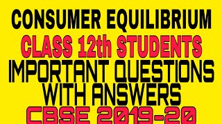 Consumer Equilibrium important Questions with Answers class 12 [upl. by Alcine]