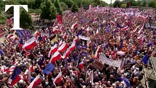 Half a million protesters join Polish prodemocracy rally [upl. by Onoitna]