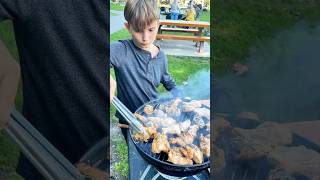 Teaching my 7 year old how to bbq Chef in the making bbq chickenwings kidscooking shorts [upl. by Soiritos313]