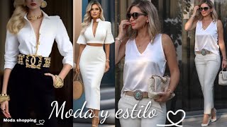 MODA MUJER 2024 Estilos para vestir el color BLANCO [upl. by Orimisac]