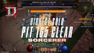 Diablo 4  INSANE SOLO Pit Tier 165 Clear  Sorc Season 4 [upl. by Pearce]