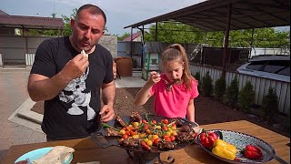 GRILLED MEAT with VEGGIES on a FRYING PAN [upl. by Ardnasirhc]