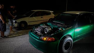 ALL MOTOR K24 EG HATCH VS ALL MOTOR J32 EG HATCH  FWD STREET RACING  4K [upl. by Nitas256]