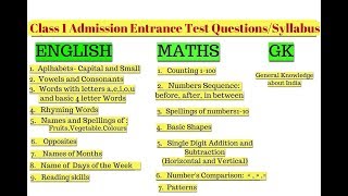 Class 1amp 2 Entrance Exam QuestionsTopics and how to Prepare your child  Admission Test questions [upl. by Anon371]