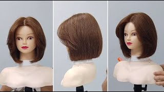 Basic Long Bob Haircut With Layers amp Curtain Bangs With Easy Hair Cutting Techniques [upl. by Luhar]