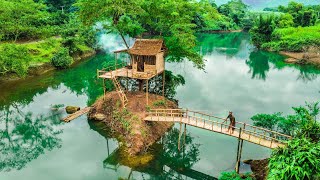 Build A Bamboo Tree House With A Grass Roof And A Swimming Pool On A Long River [upl. by Simona]