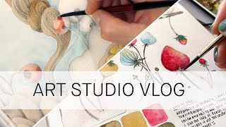 art studio vlog ✷ watercolor painting sketching swatching organizing [upl. by Asaph]