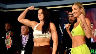 Sandy Ryan Vs Mikaela Mayer Weighin NYC [upl. by Aivle]