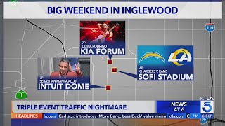 Major traffic jams in Inglewood for tripleevent weekend [upl. by Waldman596]