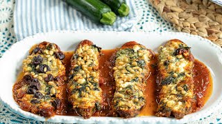 Mediterranean Zucchini Boats with Spinach amp Feta Lowcarb Vegetarian Main Course [upl. by Aldredge]