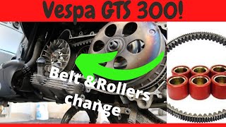 Vespa GTS 300 belt and rollers change [upl. by Meehyrb319]