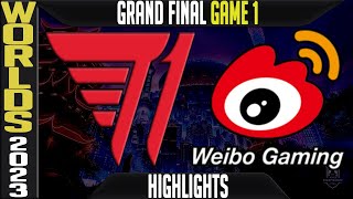 T1 vs WBG Highlights Game 1  S13 Worlds 2023 GRAND FINAL  T1 vs Weibo Gaming G1 [upl. by Esbensen]