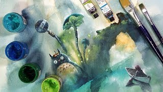 TOTORO WATERCOLORILLUSTCONCEPT ART수채화일러스트토토로이루다 [upl. by Anyaled]