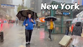 Heavy Rain Walk New York  Thunderstorm Umbrella Rain Asmr And Traffic City Sounds Of Ny [upl. by Floeter]