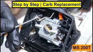 Stihl MS 200T starts then dies  Carb Replacement Instructions [upl. by Owens]