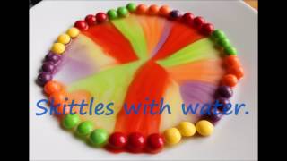 Skittles rainbow experiment with milk and water [upl. by Anaihk]