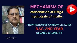 bsc2ndyearchemistrymechanismofCarbonationofGrignardreagentHydrolysisofNitrilesorganicchemistry [upl. by Clift]